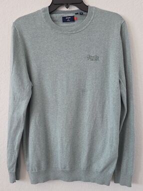 Superdry Men’s Sage Green Crewneck Sweater 95% Cotton 5% Cashmere Large